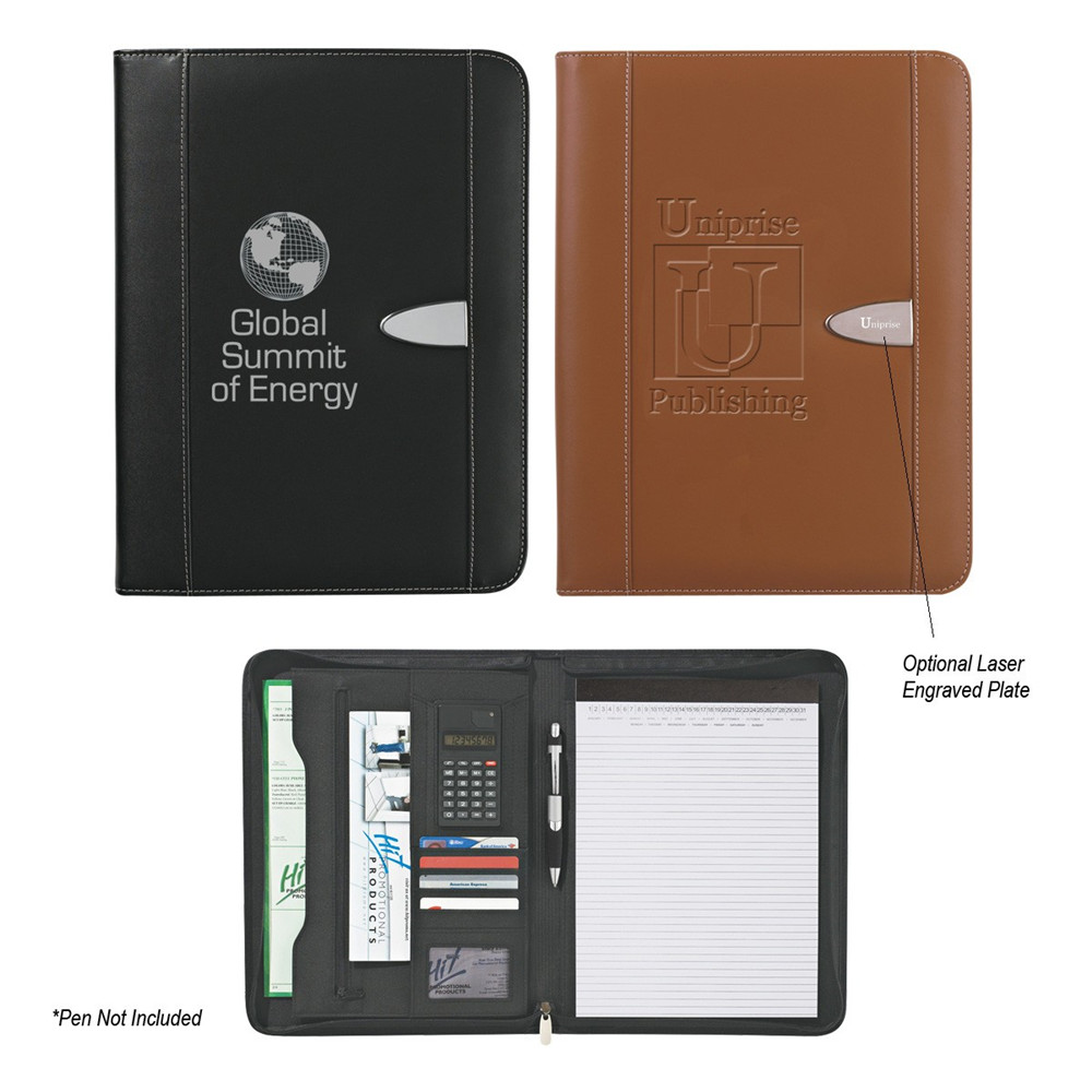 Eclipse Bonded Leather Zippered Portfolio With Calculator
